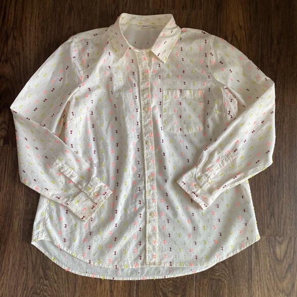 GAP white boyfriend blouse Womens Large white cotton preppy - Picture 1 of 9